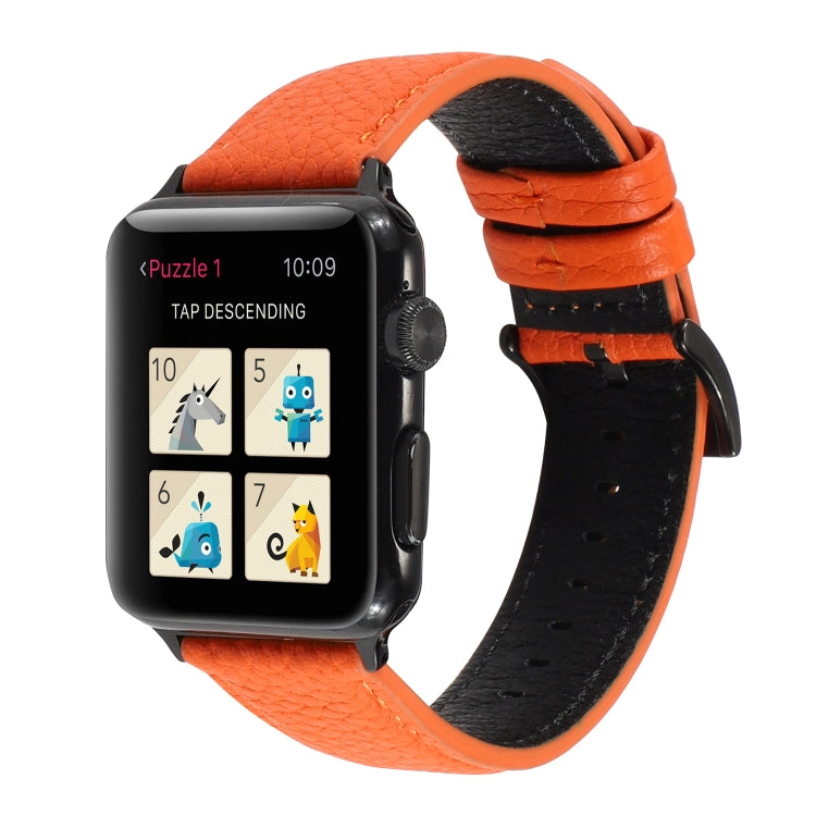 Litchi Texture Genuine Leather Watch Band For Apple Watch Series 7 41mm / 6 & SE & 5 & 4 40mm / 3 & 2 & 1 38mm(Orange) by bashfashion