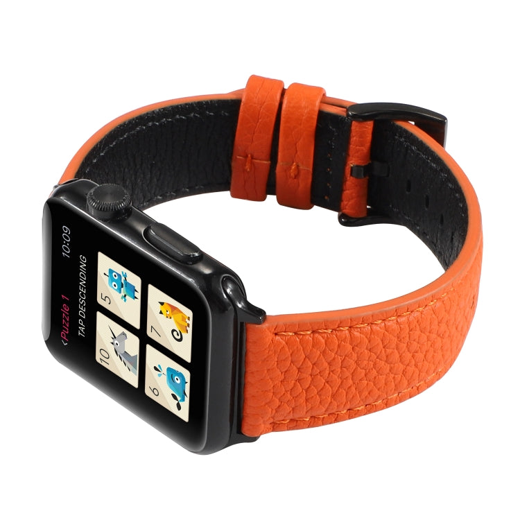 Litchi Texture Genuine Leather Watch Band For Apple Watch Series 7 41mm / 6 & SE & 5 & 4 40mm / 3 & 2 & 1 38mm(Orange) by bashfashion