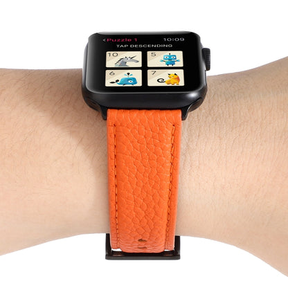 Litchi Texture Genuine Leather Watch Band For Apple Watch Series 7 41mm / 6 & SE & 5 & 4 40mm / 3 & 2 & 1 38mm(Orange) by bashfashion