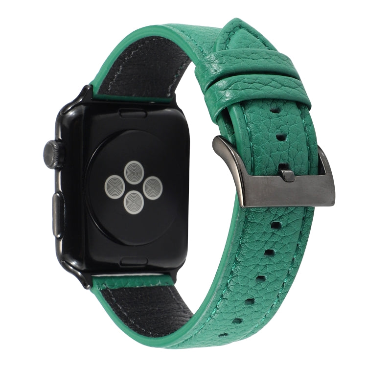 Litchi Texture Genuine Leather Watch Band For Apple Watch Series 7 45mm / 6 & SE & 5 & 4 44mm / 3 & 2 & 1 42mm(Green) by bashfashion