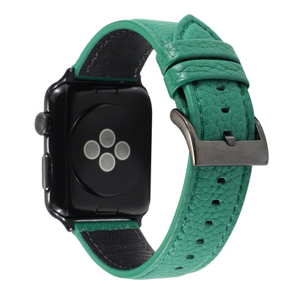 Litchi Texture Genuine Leather Watch Band For Apple Watch Series 7 45mm / 6 & SE & 5 & 4 44mm / 3 & 2 & 1 42mm(Green) by bashfashion