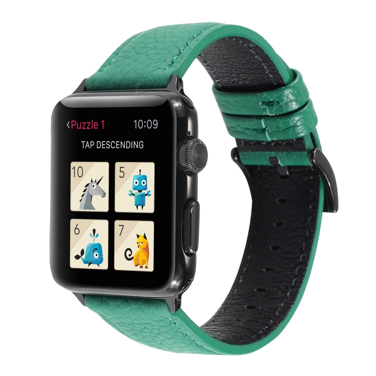 Litchi Texture Genuine Leather Watch Band For Apple Watch Series 7 45mm / 6 & SE & 5 & 4 44mm / 3 & 2 & 1 42mm(Green) by bashfashion