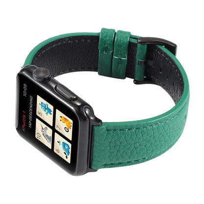 Litchi Texture Genuine Leather Watch Band For Apple Watch Series 7 45mm / 6 & SE & 5 & 4 44mm / 3 & 2 & 1 42mm(Green) by bashfashion