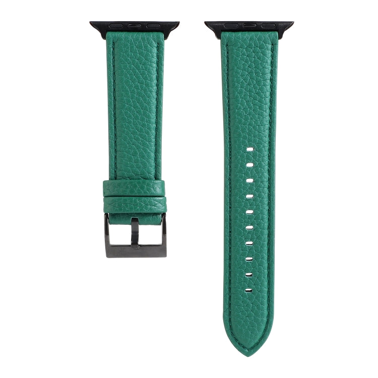 Litchi Texture Genuine Leather Watch Band For Apple Watch Series 7 45mm / 6 & SE & 5 & 4 44mm / 3 & 2 & 1 42mm(Green) by bashfashion