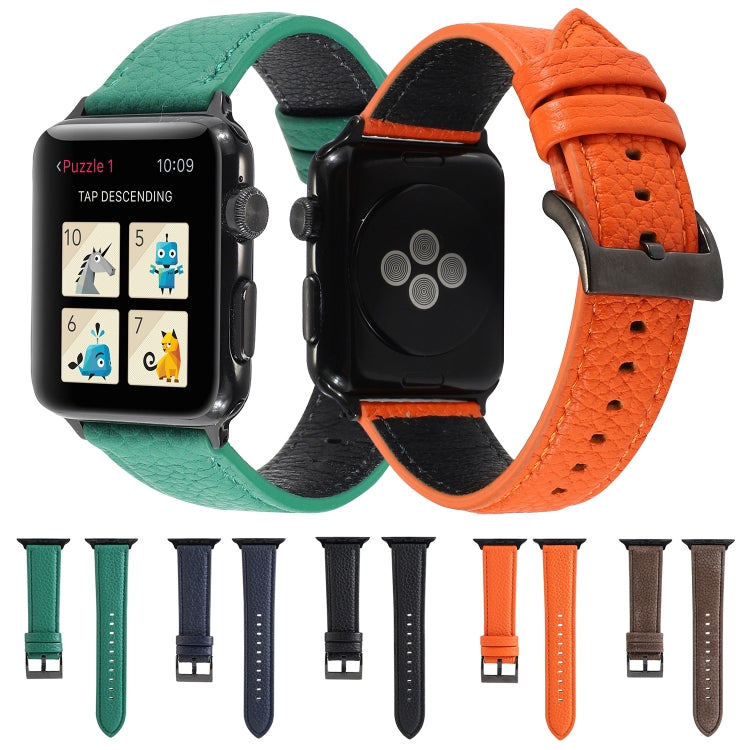 Litchi Texture Genuine Leather Watch Band For Apple Watch Series 7 45mm / 6 & SE & 5 & 4 44mm / 3 & 2 & 1 42mm(Green) by bashfashion