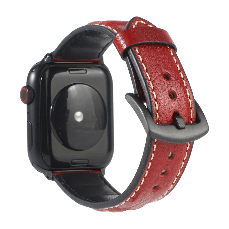 Genuine Leather Watch Band For Apple Watch Series 7 41mm / 6 & SE & 5 & 4 40mm / 3 & 2 & 1 38mm(Red) by bashfashion