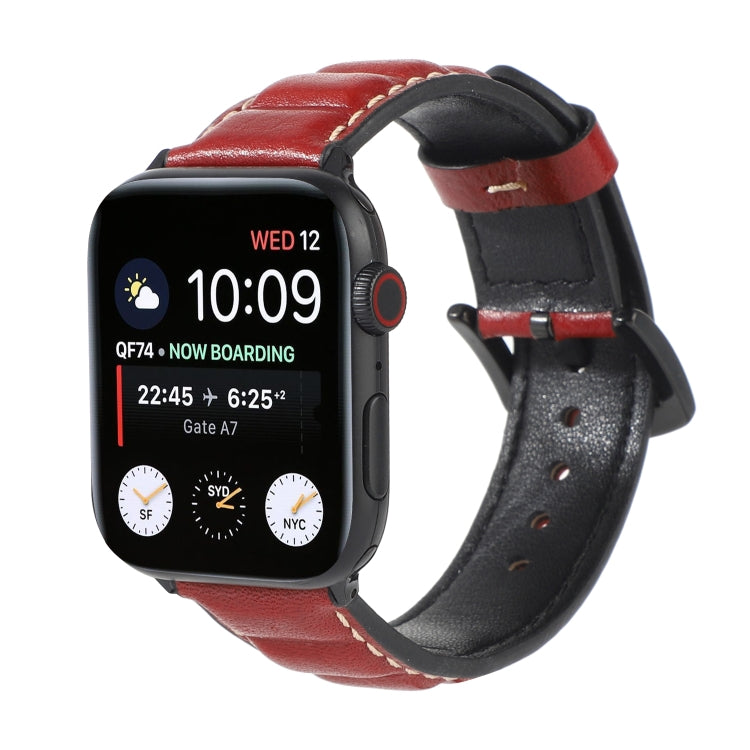 Genuine Leather Watch Band For Apple Watch Series 7 41mm / 6 & SE & 5 & 4 40mm / 3 & 2 & 1 38mm(Red) by bashfashion