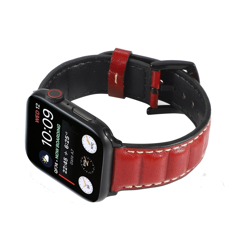 Genuine Leather Watch Band For Apple Watch Series 7 41mm / 6 & SE & 5 & 4 40mm / 3 & 2 & 1 38mm(Red) by bashfashion