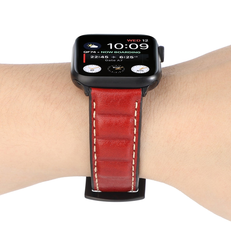Genuine Leather Watch Band For Apple Watch Series 7 41mm / 6 & SE & 5 & 4 40mm / 3 & 2 & 1 38mm(Red) by bashfashion