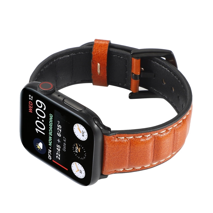 Genuine Leather Watch Band For Apple Watch Series 7 41mm / 6 & SE & 5 & 4 40mm / 3 & 2 & 1 38mm(Yellow Brown) by bashfashion