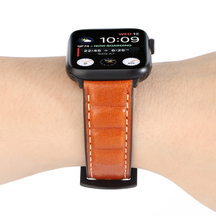 Genuine Leather Watch Band For Apple Watch Series 7 41mm / 6 & SE & 5 & 4 40mm / 3 & 2 & 1 38mm(Yellow Brown) by bashfashion