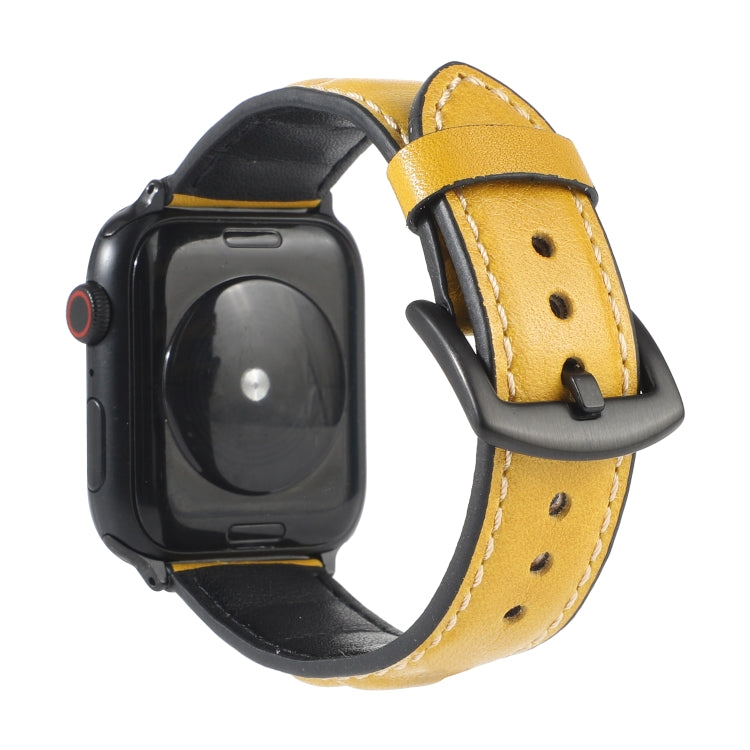 Genuine Leather Watch Band For Apple Watch Series 7 41mm / 6 & SE & 5 & 4 40mm / 3 & 2 & 1 38mm(Yellow) by bashfashion