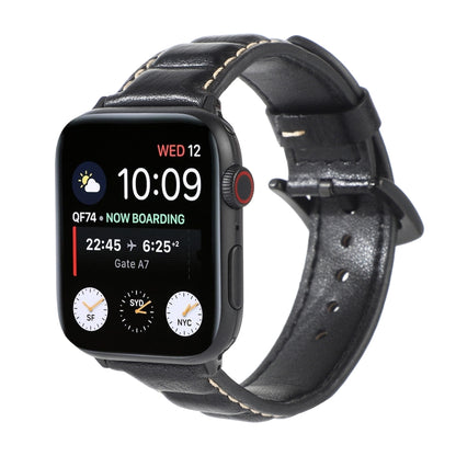 Genuine Leather Watch Band For Apple Watch Series 7 41mm / 6 & SE & 5 & 4 40mm / 3 & 2 & 1 38mm(Black) by bashfashion