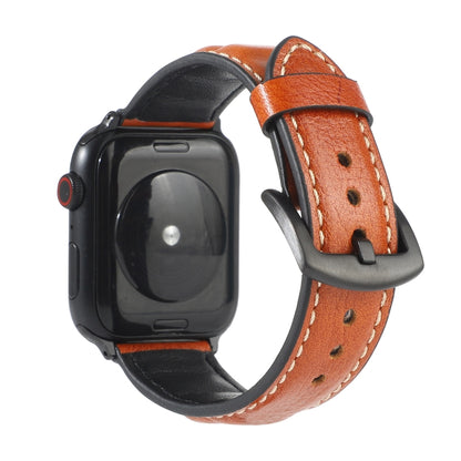 Genuine Leather Watch Band For Apple Watch Series 7 45mm / 6 & SE & 5 & 4 44mm / 3 & 2 & 1 42mm(Yellow Brown) by bashfashion