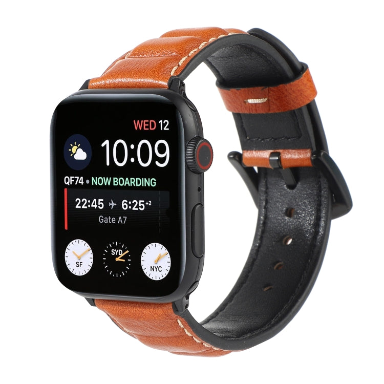 Genuine Leather Watch Band For Apple Watch Series 7 45mm / 6 & SE & 5 & 4 44mm / 3 & 2 & 1 42mm(Yellow Brown) by bashfashion