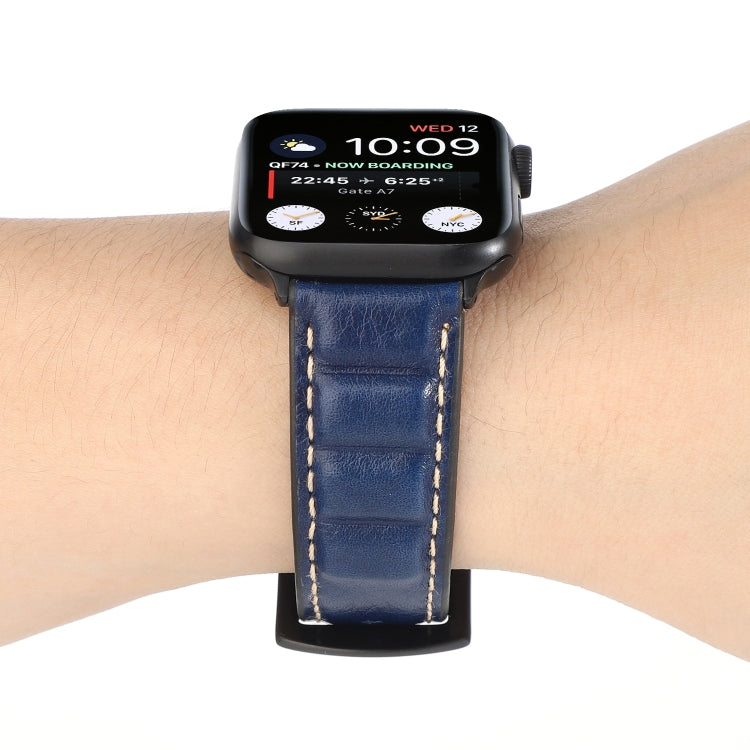 Genuine Leather Watch Band For Apple Watch Series 7 45mm / 6 & SE & 5 & 4 44mm / 3 & 2 & 1 42mm(Blue) by bashfashion
