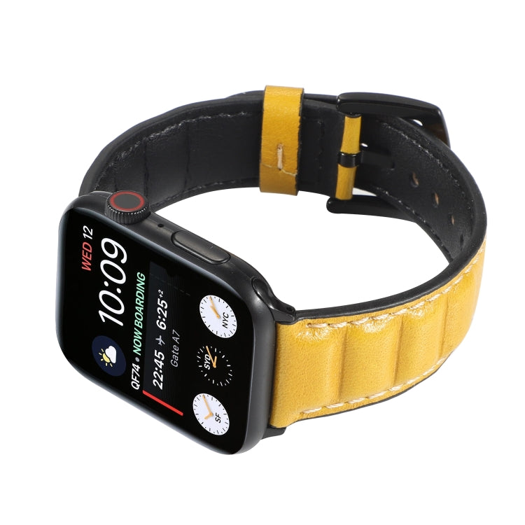 Genuine Leather Watch Band For Apple Watch Series 7 45mm / 6 & SE & 5 & 4 44mm / 3 & 2 & 1 42mm(Yellow) by bashfashion