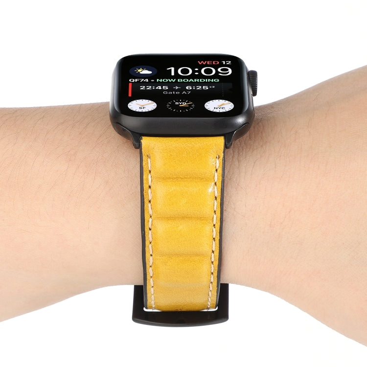 Genuine Leather Watch Band For Apple Watch Series 7 45mm / 6 & SE & 5 & 4 44mm / 3 & 2 & 1 42mm(Yellow) by bashfashion