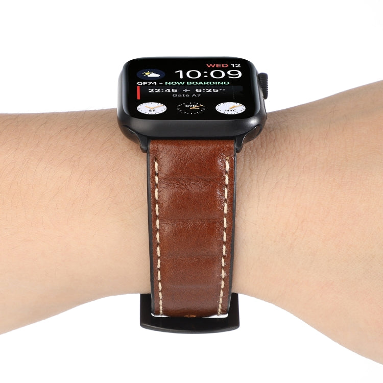 Genuine Leather Watch Band For Apple Watch Series 7 45mm / 6 & SE & 5 & 4 44mm / 3 & 2 & 1 42mm(Dark Brown) by bashfashion