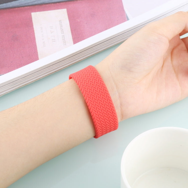 Single-turn Woven Pattern Silicone Watch Band For Apple Watch Series 7 45mm / 6 & SE & 5 & 4 44mm / 3 & 2 & 1 42mm, Size:S(Watermelon Red) by bashfashion
