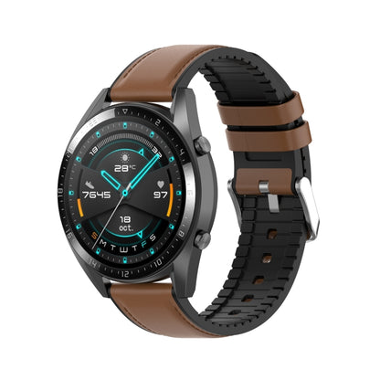 22mm Silicone Leather Watch Band for Huawei Watch GT 2 46mm(Brown) by bashfashion