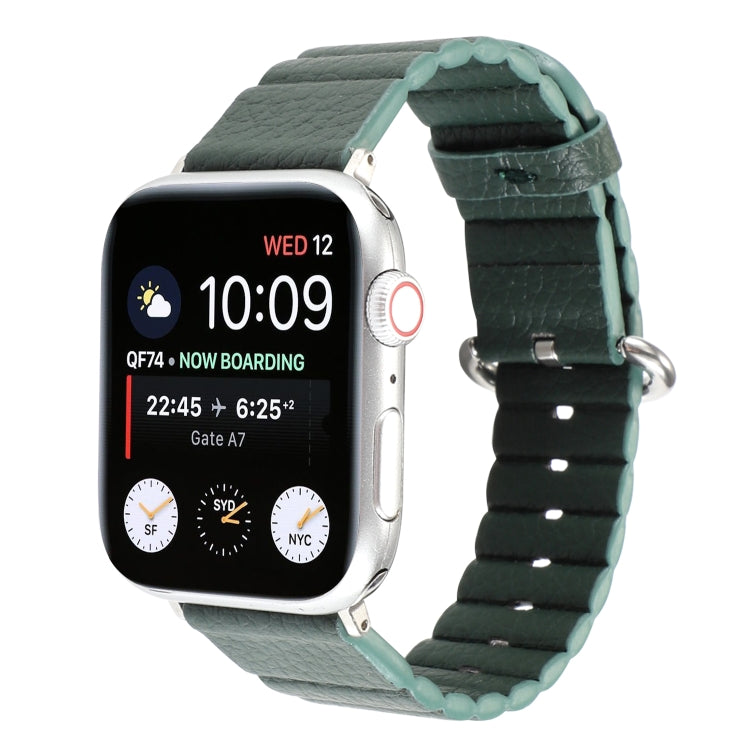 Loop Stripes Watch Band with Iron Buckle For Apple Watch Series 7 45mm / 6 & SE & 5 & 4 44mm / 3 & 2 & 1 42mm(Dark Green) by bashfashion