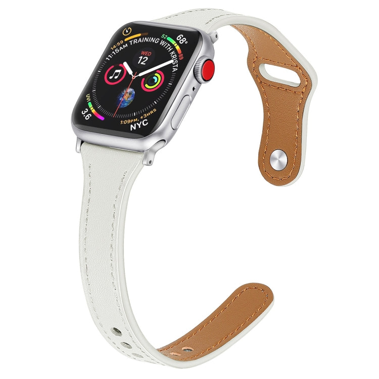 Leather Watch Band with Steel Button For Apple Watch Series 9&8&7 41mm / SE 3&SE 2&6&SE&5&4 40mm / 3&2&1 38mm(White) by bashfashion