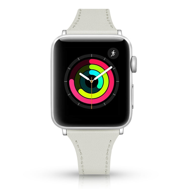 Leather Watch Band with Steel Button For Apple Watch Series 9&8&7 41mm / SE 3&SE 2&6&SE&5&4 40mm / 3&2&1 38mm(White) by bashfashion