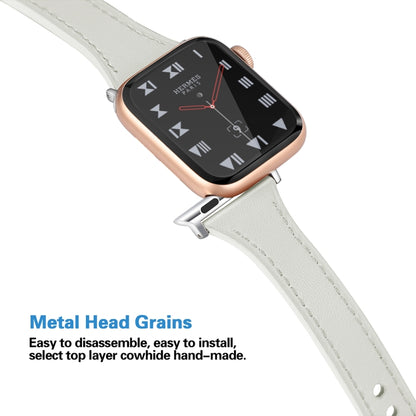 Leather Watch Band with Steel Button For Apple Watch Series 9&8&7 41mm / SE 3&SE 2&6&SE&5&4 40mm / 3&2&1 38mm(White) by bashfashion
