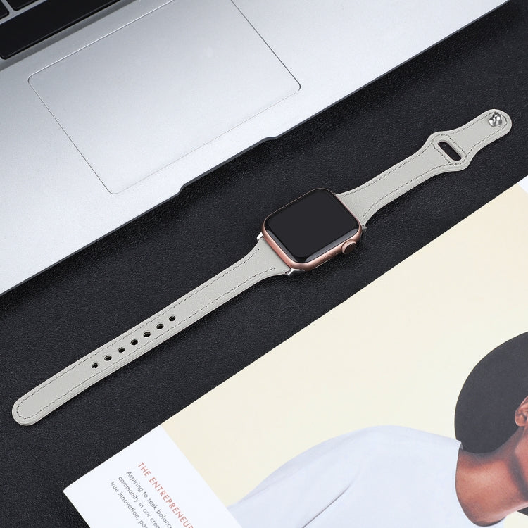 Leather Watch Band with Steel Button For Apple Watch Series 9&8&7 41mm / SE 3&SE 2&6&SE&5&4 40mm / 3&2&1 38mm(White) by bashfashion