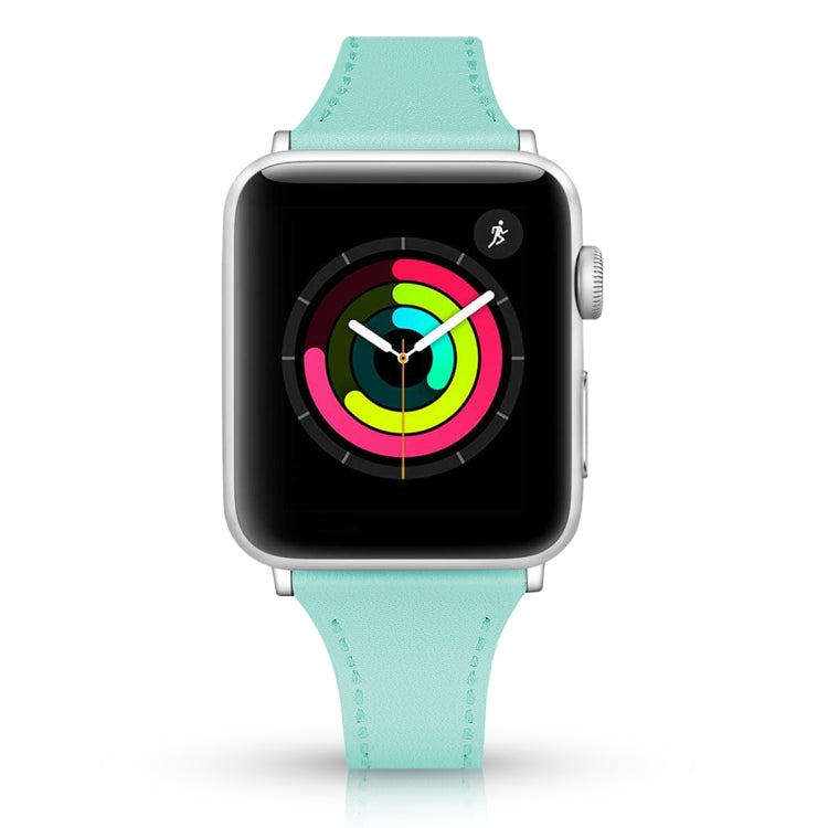 Leather Watch Band with Steel Button For Apple Watch Series 9&8&7 41mm / SE 3&SE 2&6&SE&5&4 40mm / 3&2&1 38mm(Mint Green) by bashfashion