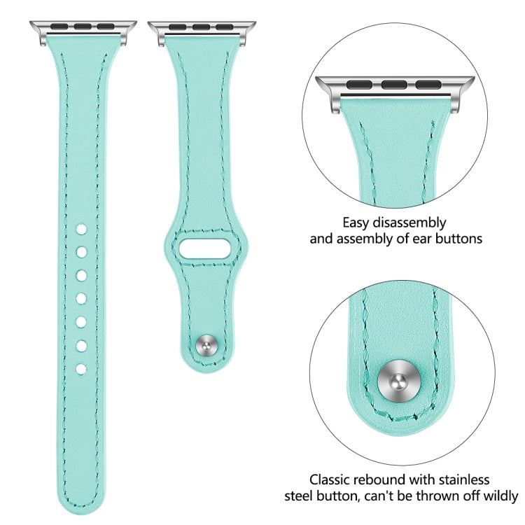 Leather Watch Band with Steel Button For Apple Watch Series 9&8&7 41mm / SE 3&SE 2&6&SE&5&4 40mm / 3&2&1 38mm(Mint Green) by bashfashion