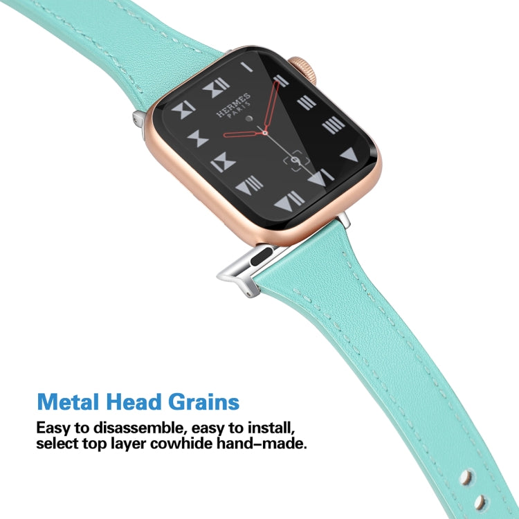 Leather Watch Band with Steel Button For Apple Watch Series 9&8&7 41mm / SE 3&SE 2&6&SE&5&4 40mm / 3&2&1 38mm(Mint Green) by bashfashion