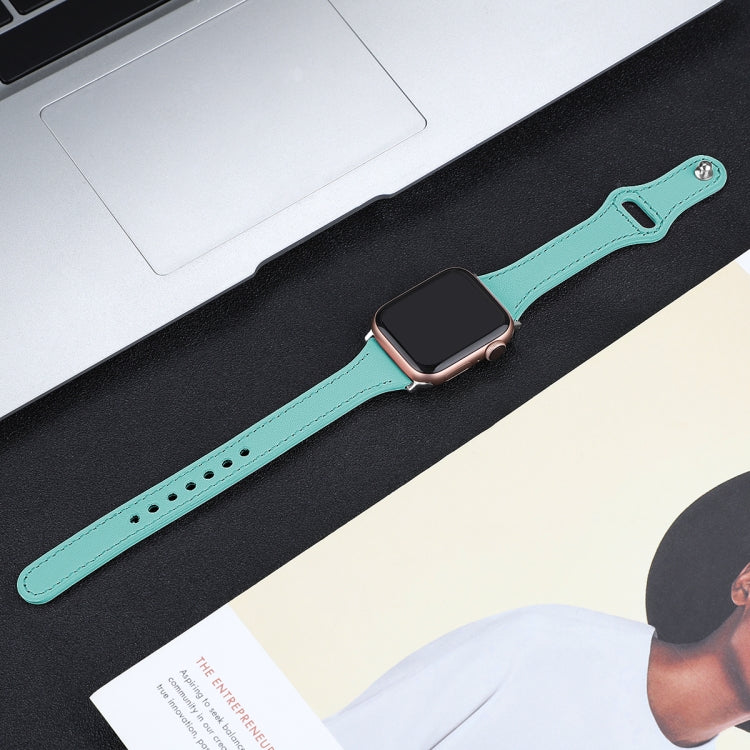 Leather Watch Band with Steel Button For Apple Watch Series 9&8&7 41mm / SE 3&SE 2&6&SE&5&4 40mm / 3&2&1 38mm(Mint Green) by bashfashion