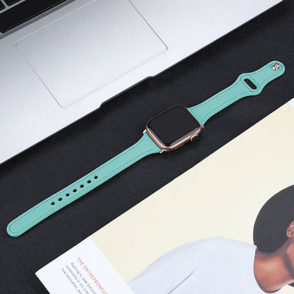 Leather Watch Band with Steel Button For Apple Watch Series 9&8&7 41mm / SE 3&SE 2&6&SE&5&4 40mm / 3&2&1 38mm(Mint Green) by bashfashion