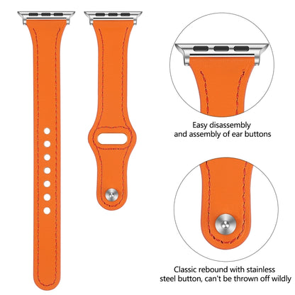 Leather Watch Band with Steel Button For Apple Watch Series 9&8&7 41mm / SE 3&SE 2&6&SE&5&4 40mm / 3&2&1 38mm(Orange) by bashfashion