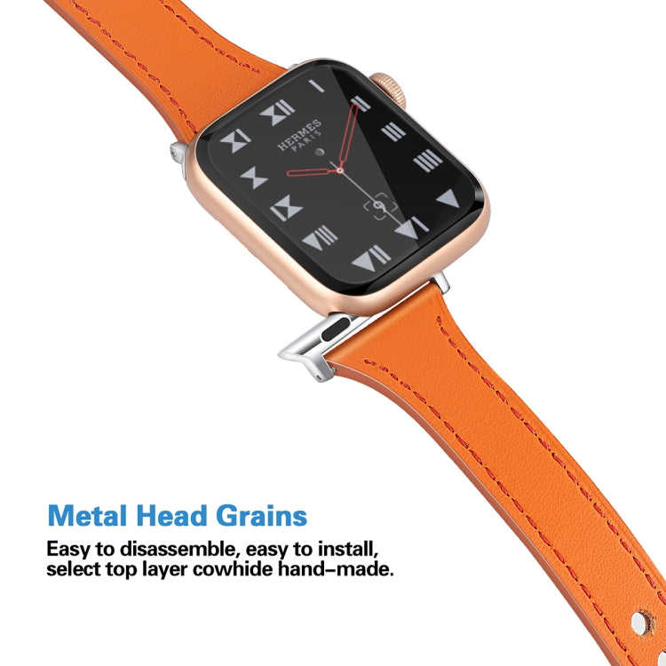 Leather Watch Band with Steel Button For Apple Watch Series 9&8&7 41mm / SE 3&SE 2&6&SE&5&4 40mm / 3&2&1 38mm(Orange) by bashfashion