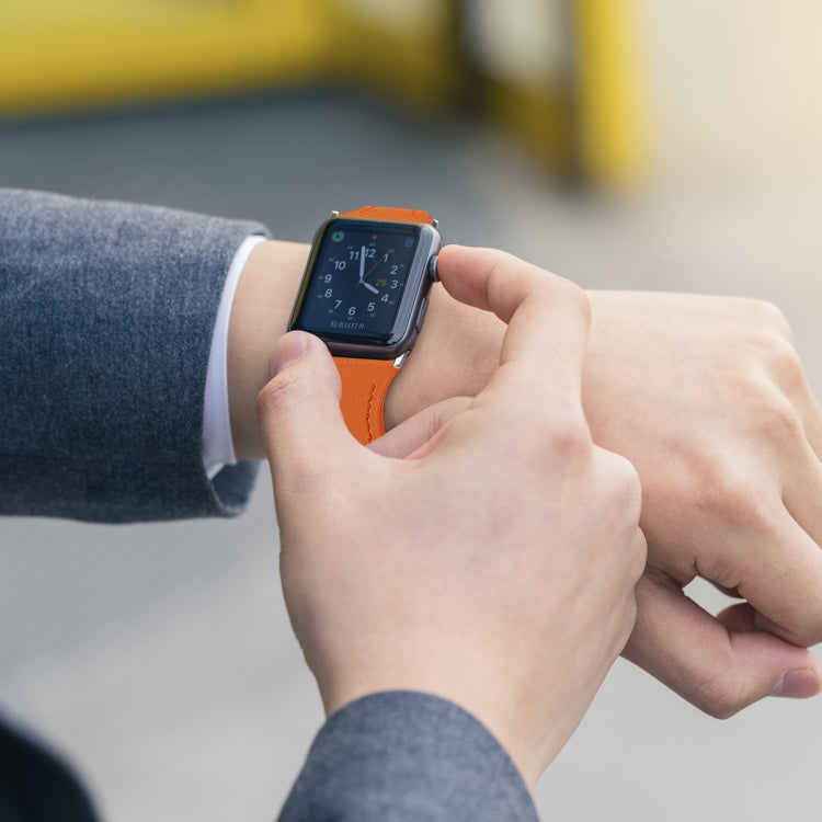 Leather Watch Band with Steel Button For Apple Watch Series 9&8&7 41mm / SE 3&SE 2&6&SE&5&4 40mm / 3&2&1 38mm(Orange) by bashfashion