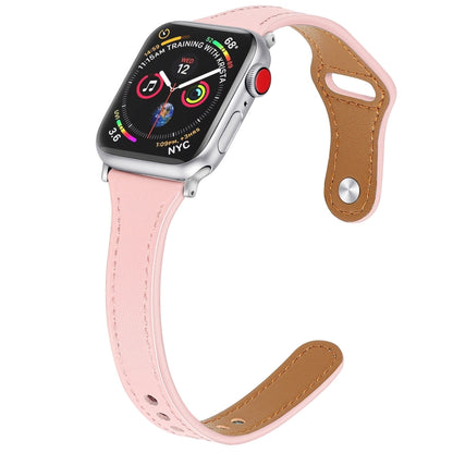 Leather Watch Band with Steel Button For Apple Watch Series 9&8&7 41mm / SE 3&SE 2&6&SE&5&4 40mm / 3&2&1 38mm(Pink) by bashfashion