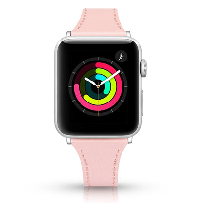 Leather Watch Band with Steel Button For Apple Watch Series 9&8&7 41mm / SE 3&SE 2&6&SE&5&4 40mm / 3&2&1 38mm(Pink) by bashfashion