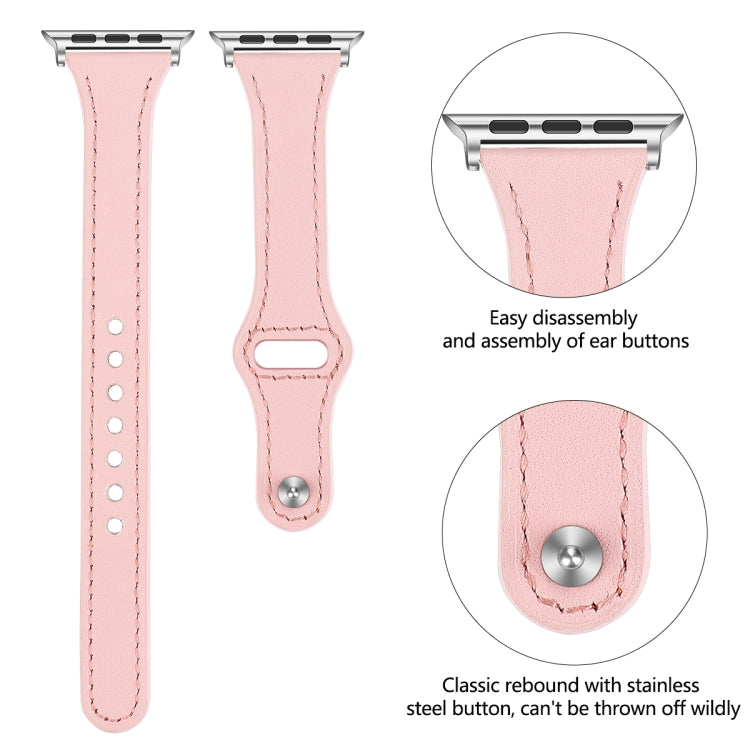 Leather Watch Band with Steel Button For Apple Watch Series 9&8&7 41mm / SE 3&SE 2&6&SE&5&4 40mm / 3&2&1 38mm(Pink) by bashfashion