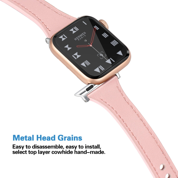 Leather Watch Band with Steel Button For Apple Watch Series 9&8&7 41mm / SE 3&SE 2&6&SE&5&4 40mm / 3&2&1 38mm(Pink) by bashfashion