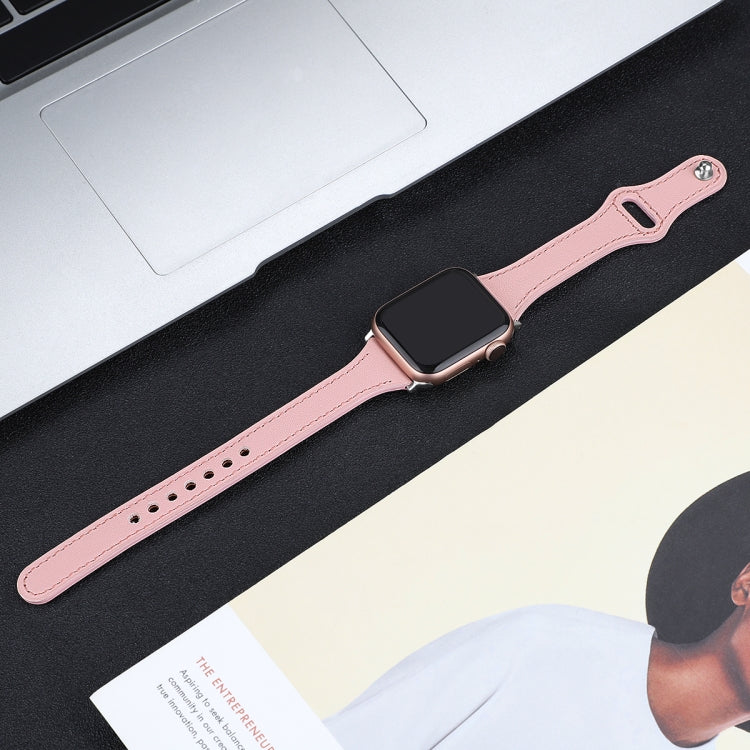 Leather Watch Band with Steel Button For Apple Watch Series 9&8&7 41mm / SE 3&SE 2&6&SE&5&4 40mm / 3&2&1 38mm(Pink) by bashfashion