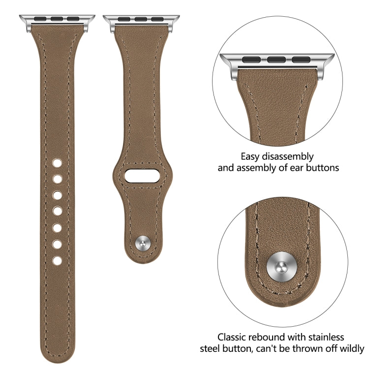 Leather Watch Band with Steel Button For Apple Watch Series 9&8&7 41mm / SE 3&SE 2&6&SE&5&4 40mm / 3&2&1 38mm(Light Brown) by bashfashion