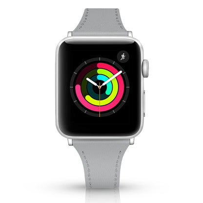 Leather Watch Band with Steel Button For Apple Watch Series 9&8&7 41mm / SE 3&SE 2&6&SE&5&4 40mm / 3&2&1 38mm(Dark Grey) by bashfashion