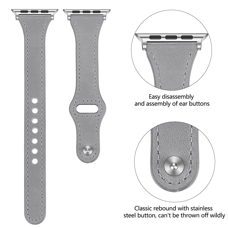 Leather Watch Band with Steel Button For Apple Watch Series 9&8&7 41mm / SE 3&SE 2&6&SE&5&4 40mm / 3&2&1 38mm(Dark Grey) by bashfashion