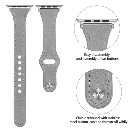 Leather Watch Band with Steel Button For Apple Watch Series 9&8&7 41mm / SE 3&SE 2&6&SE&5&4 40mm / 3&2&1 38mm(Dark Grey) by bashfashion