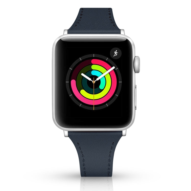 Leather Watch Band with Steel Button For Apple Watch Series 9&8&7 41mm / SE 3&SE 2&6&SE&5&4 40mm / 3&2&1 38mm(Blue) by bashfashion
