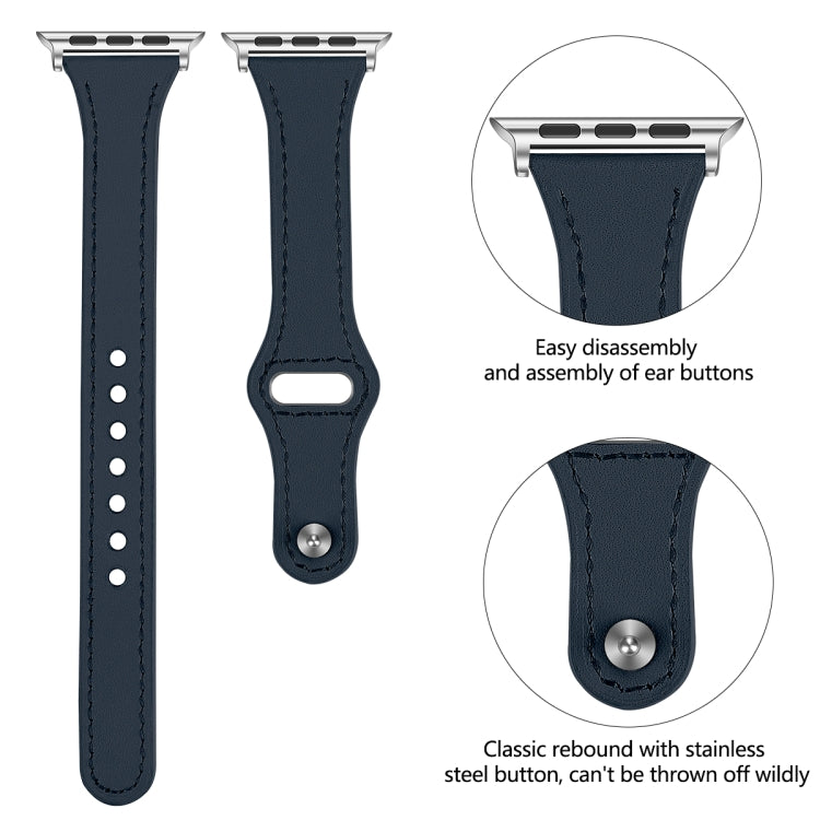 Leather Watch Band with Steel Button For Apple Watch Series 9&8&7 41mm / SE 3&SE 2&6&SE&5&4 40mm / 3&2&1 38mm(Blue) by bashfashion