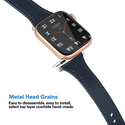 Leather Watch Band with Steel Button For Apple Watch Series 9&8&7 41mm / SE 3&SE 2&6&SE&5&4 40mm / 3&2&1 38mm(Blue) by bashfashion
